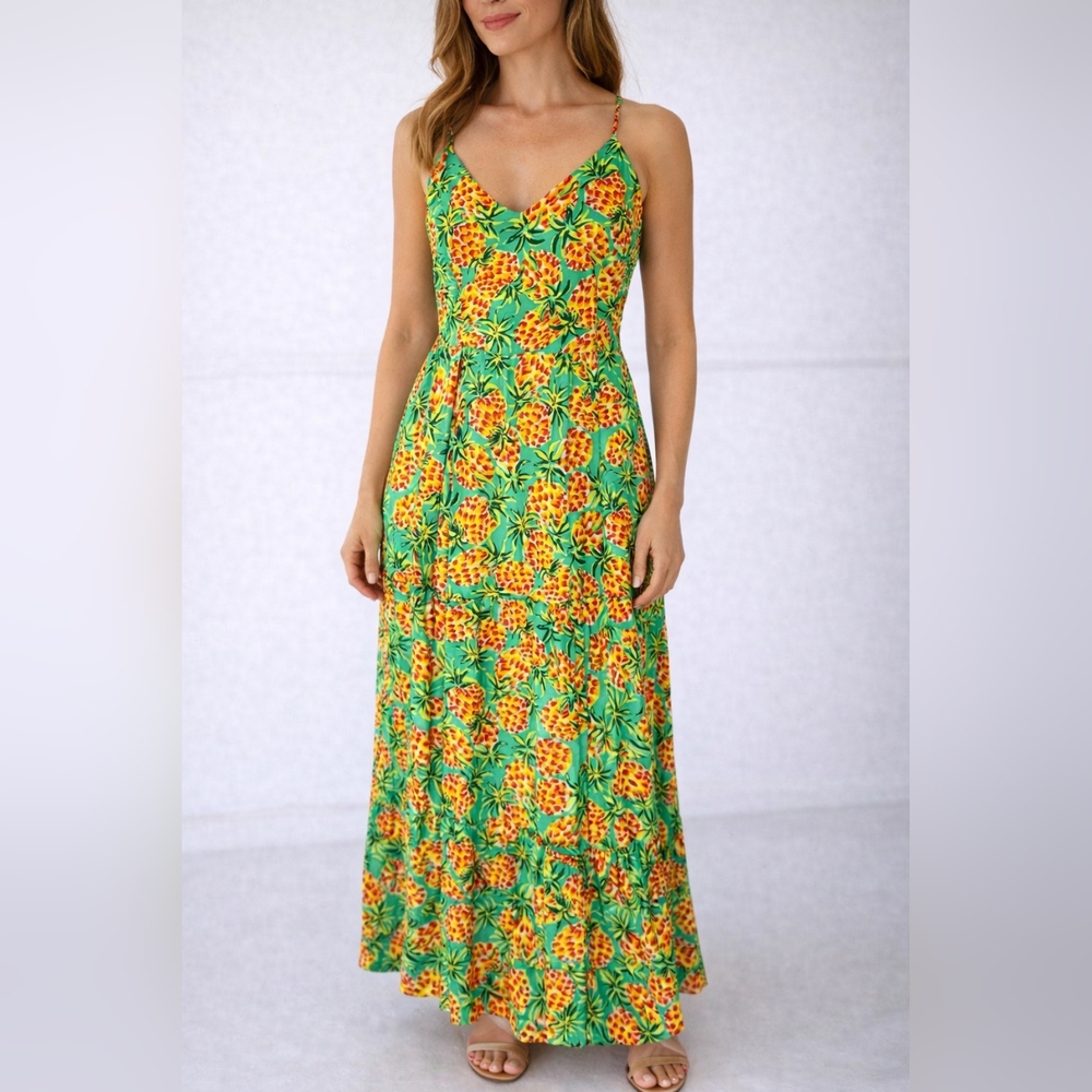 Skies Are Blue Pineapple Tropical Maxi Dress Resort Vacation